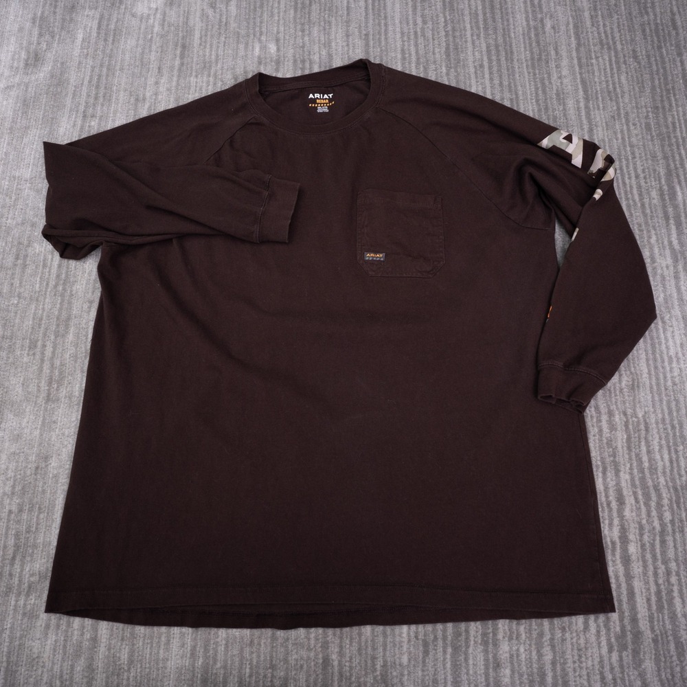 Ariat Rebar Shirt Mens 3XL Brown Excellent Long Sleeve Pocket Camo Logo Graphic